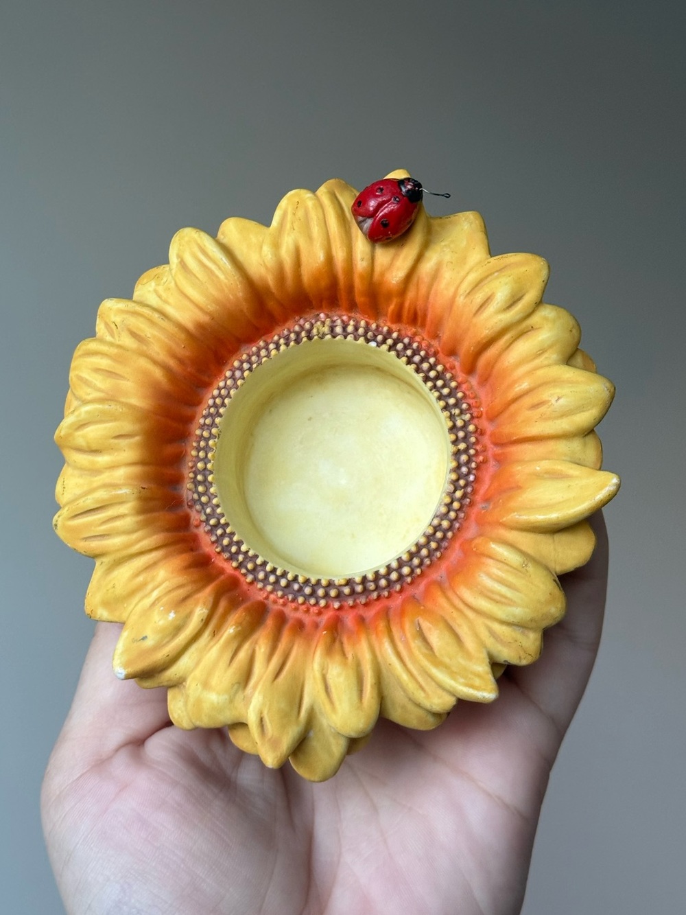 Ceramic Sunflower Ladybug PartyLite Vintage Tealight Candle Holder Cottagecore